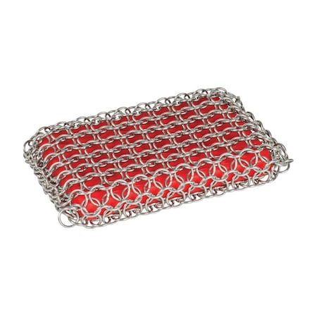Chainmail Heavy Duty Cast Iron Scrubbing Pad, Red & Silver - 8.71 In.